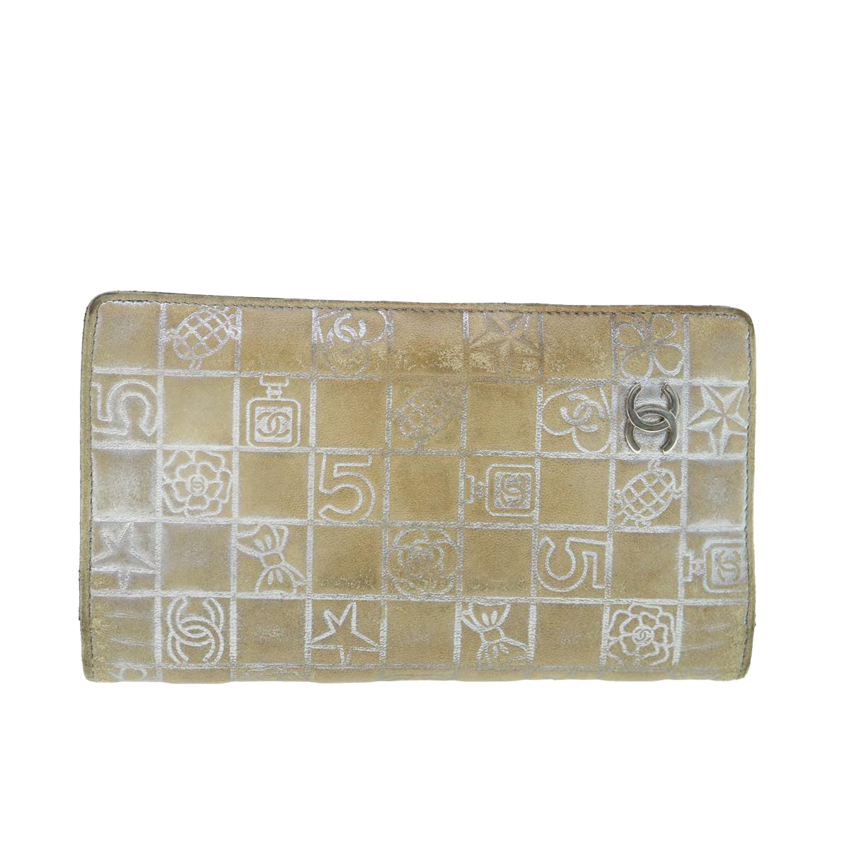 CHANEL Icon Line Wallet Leather Silver CC 61875