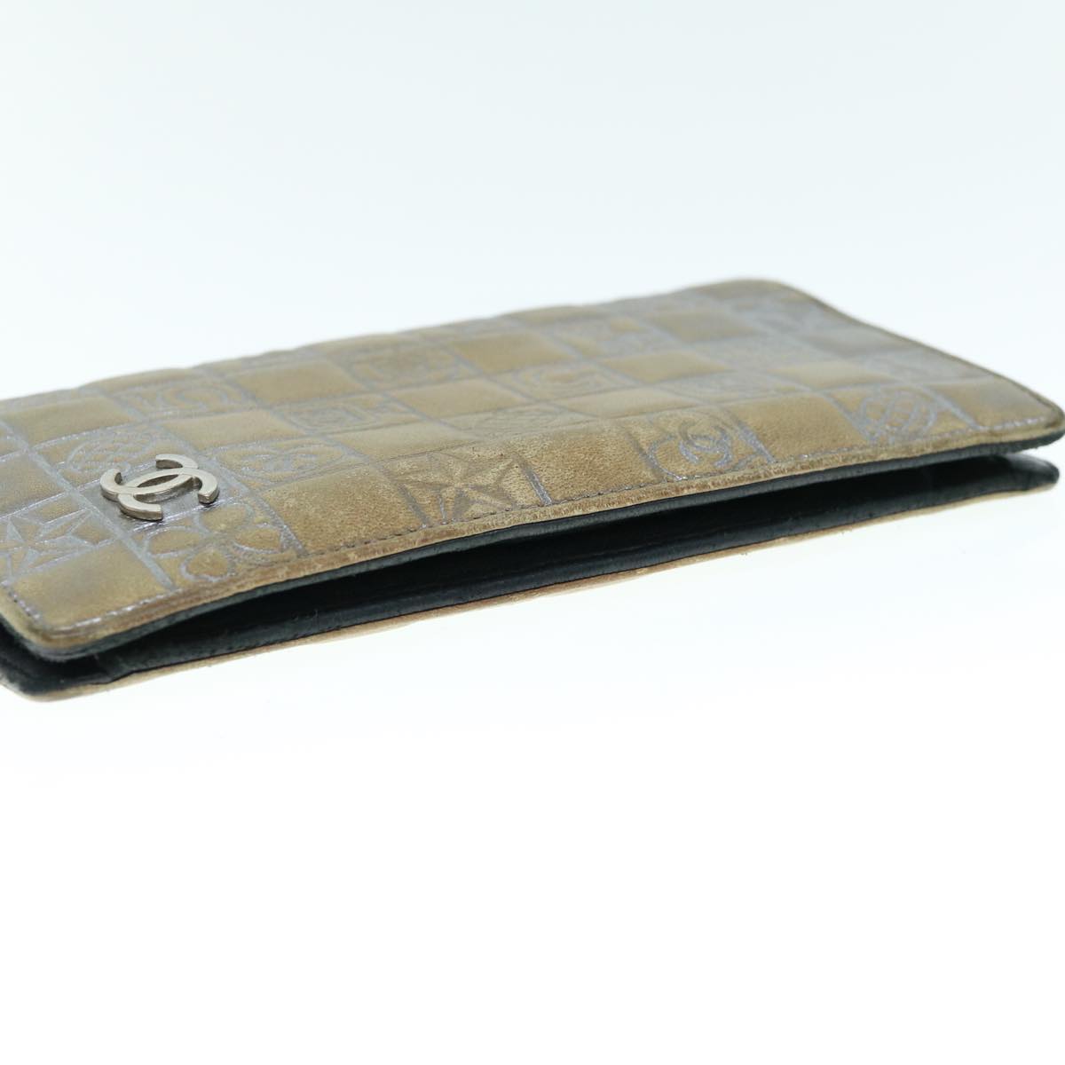 CHANEL Icon Line Wallet Leather Silver CC 61875
