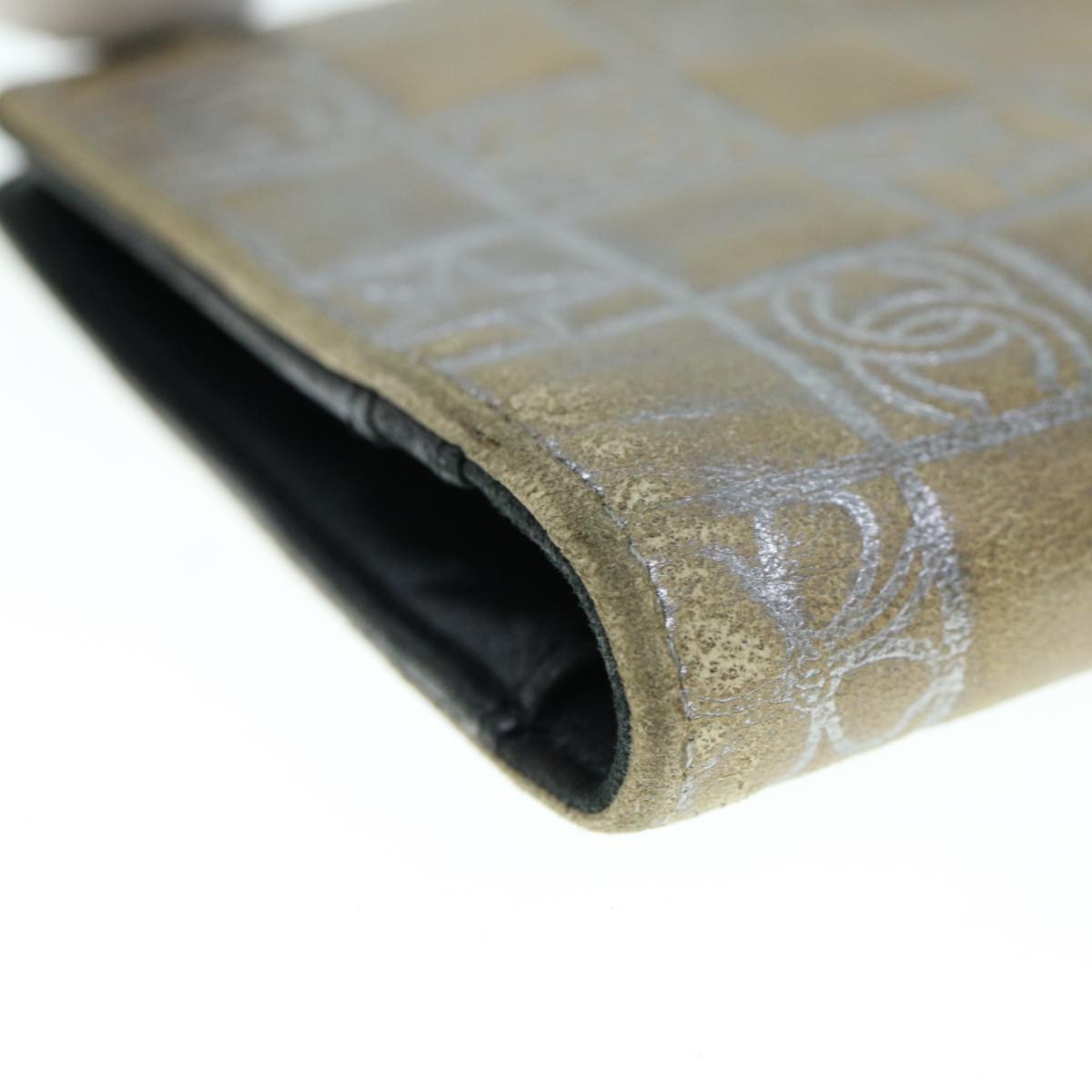 CHANEL Icon Line Wallet Leather Silver CC 61875