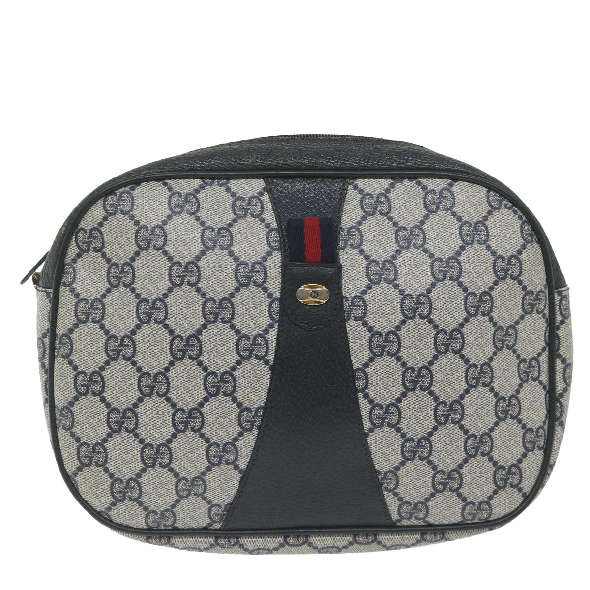 GUCCI GG Supreme Sherry Line Clutch Bag Navy Red 89 01 034 61992