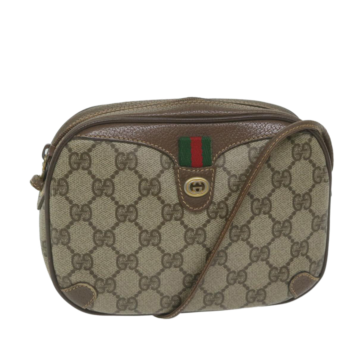 GUCCI GG Supreme Web Sherry Line Shoulder Bag Red Beige 89 02 066 61996