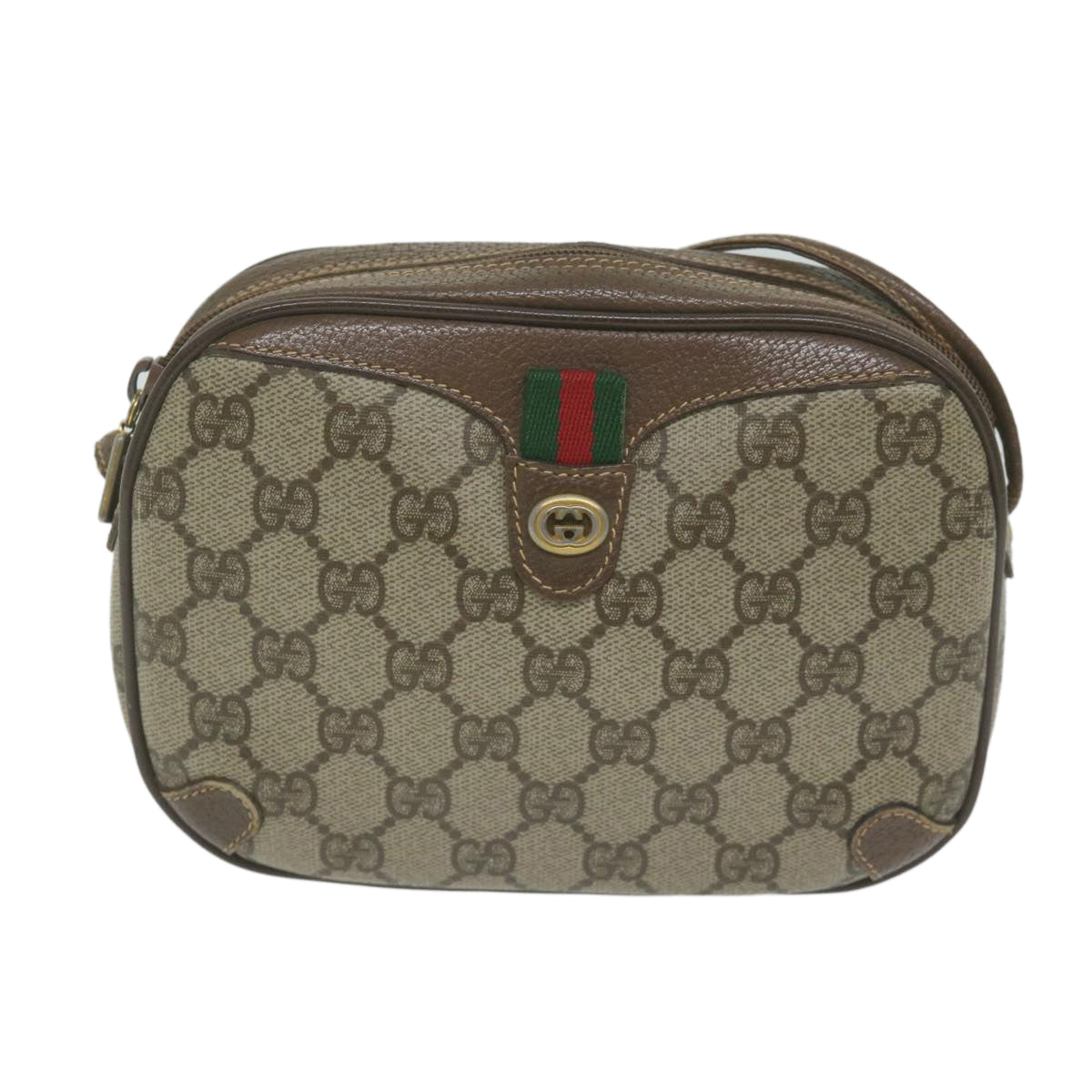 GUCCI GG Supreme Web Sherry Line Shoulder Bag Red Beige 89 02 066 61996