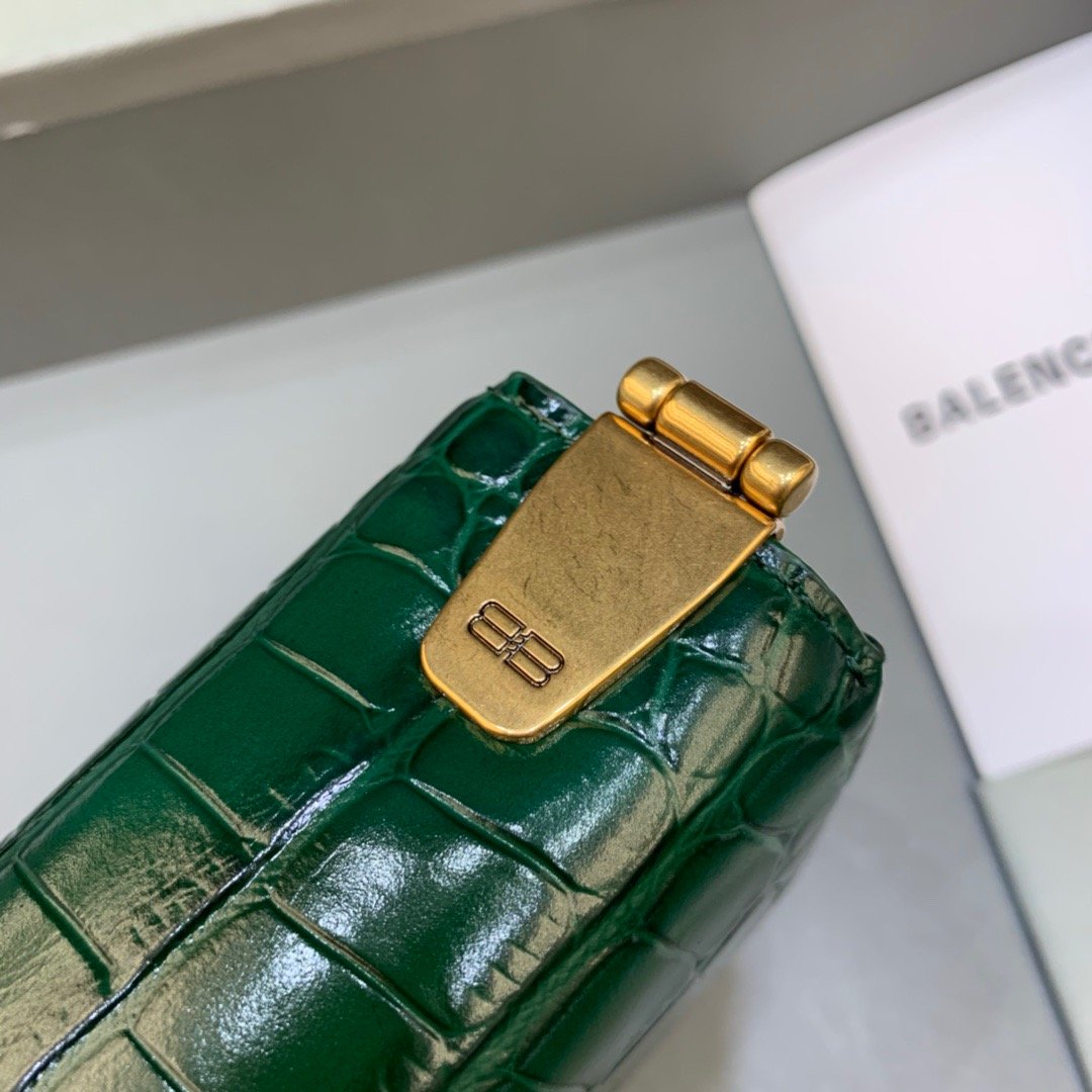 Balen Triplet Small Bag CrocoGLAMIle Embossed Green, For Women,  Bags 8.3in/21cm