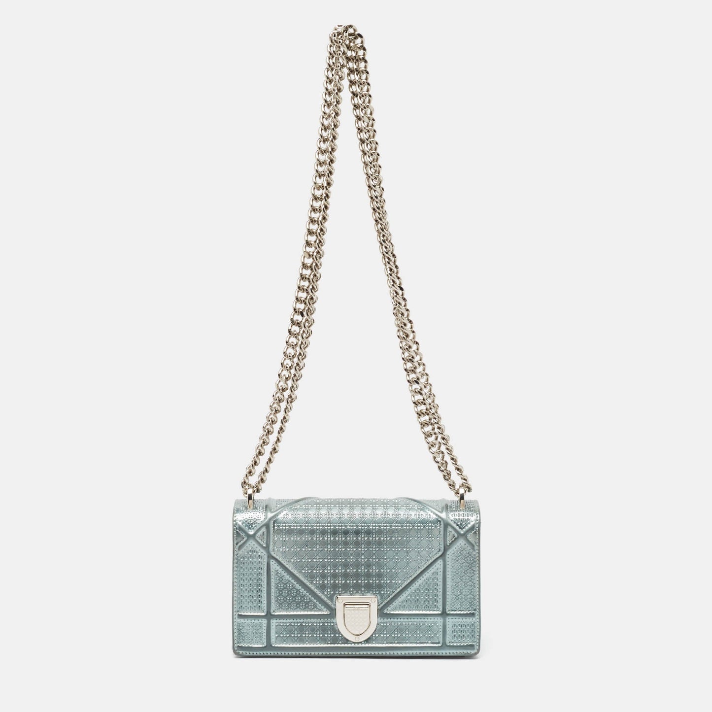 Dior Light Blue Microcannage Patent Leather Mini Diorama Chain Shoulder Bag..