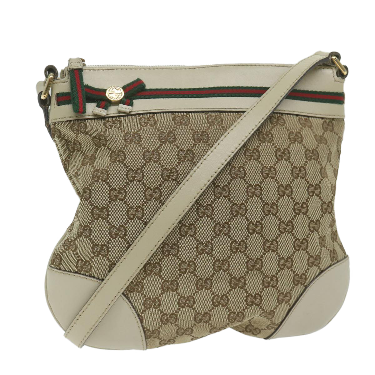 GUCCI GG Canvas Web Sherry Line Shoulder Bag Beige Red Green 257065 62082