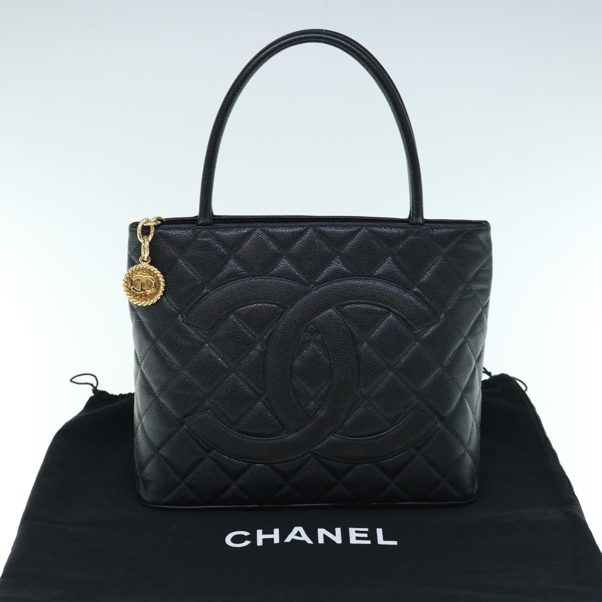 CHANEL Tote Bag Caviar Skin Standard Black CC 62895S