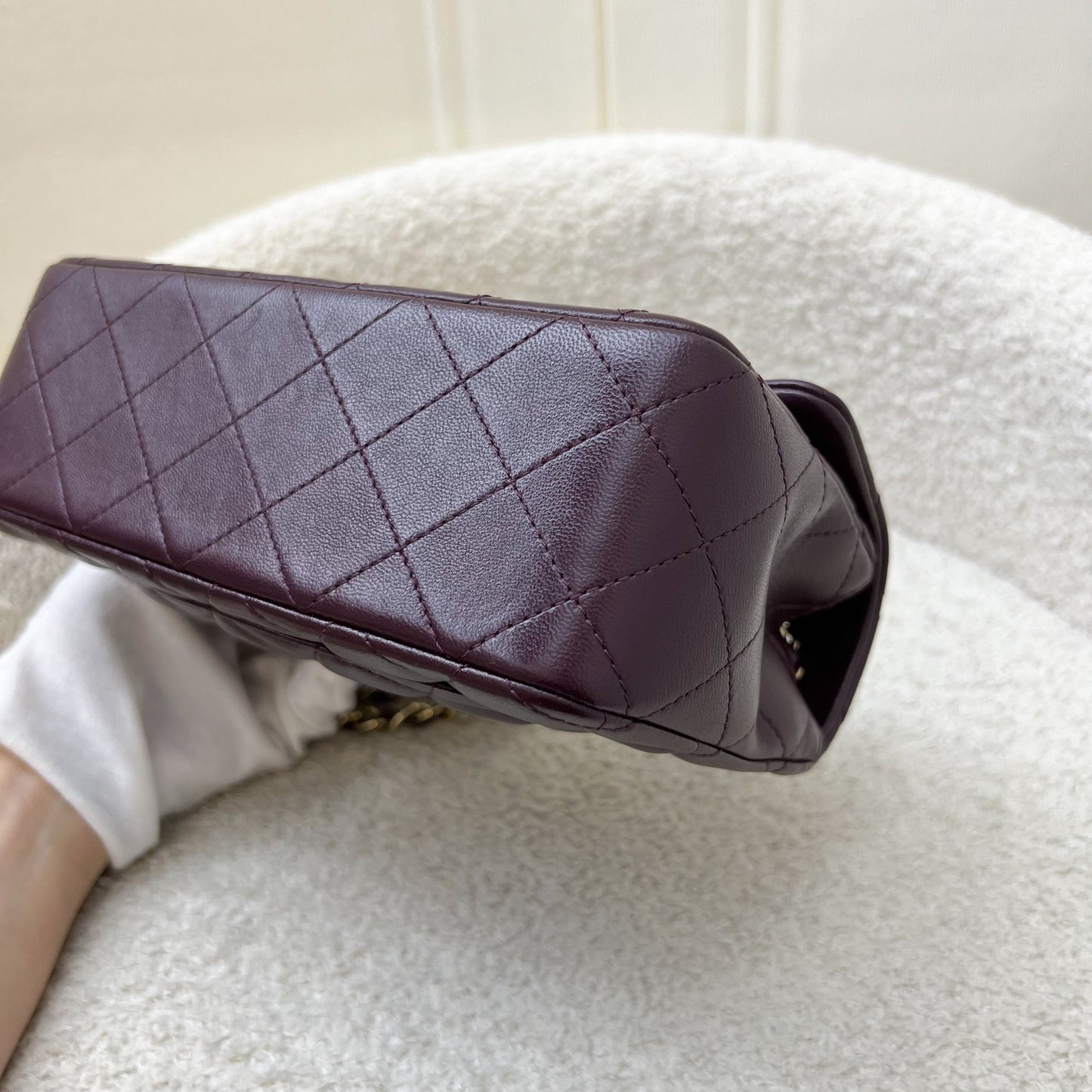 GLM-Classic Rectangle Mini Flap Bag in Burgundy Lambskin and LGHW