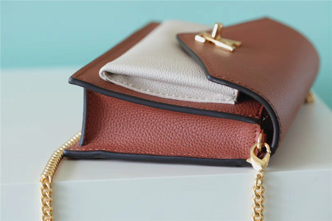 LV Mylockme Chain Pochette Brown / Quartz White For Women,  Shoulder and Crossbody Bags 7.5in/19cm LVÃ‚Â 