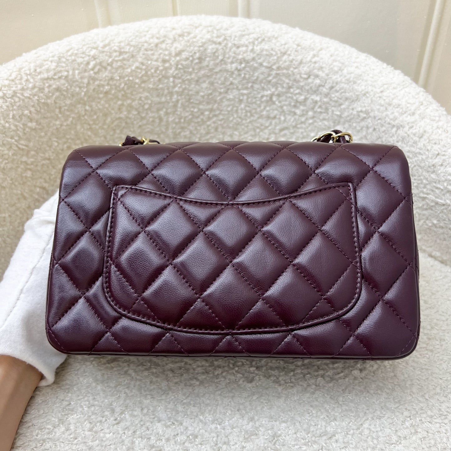 GLM-Classic Rectangle Mini Flap Bag in Burgundy Lambskin and LGHW