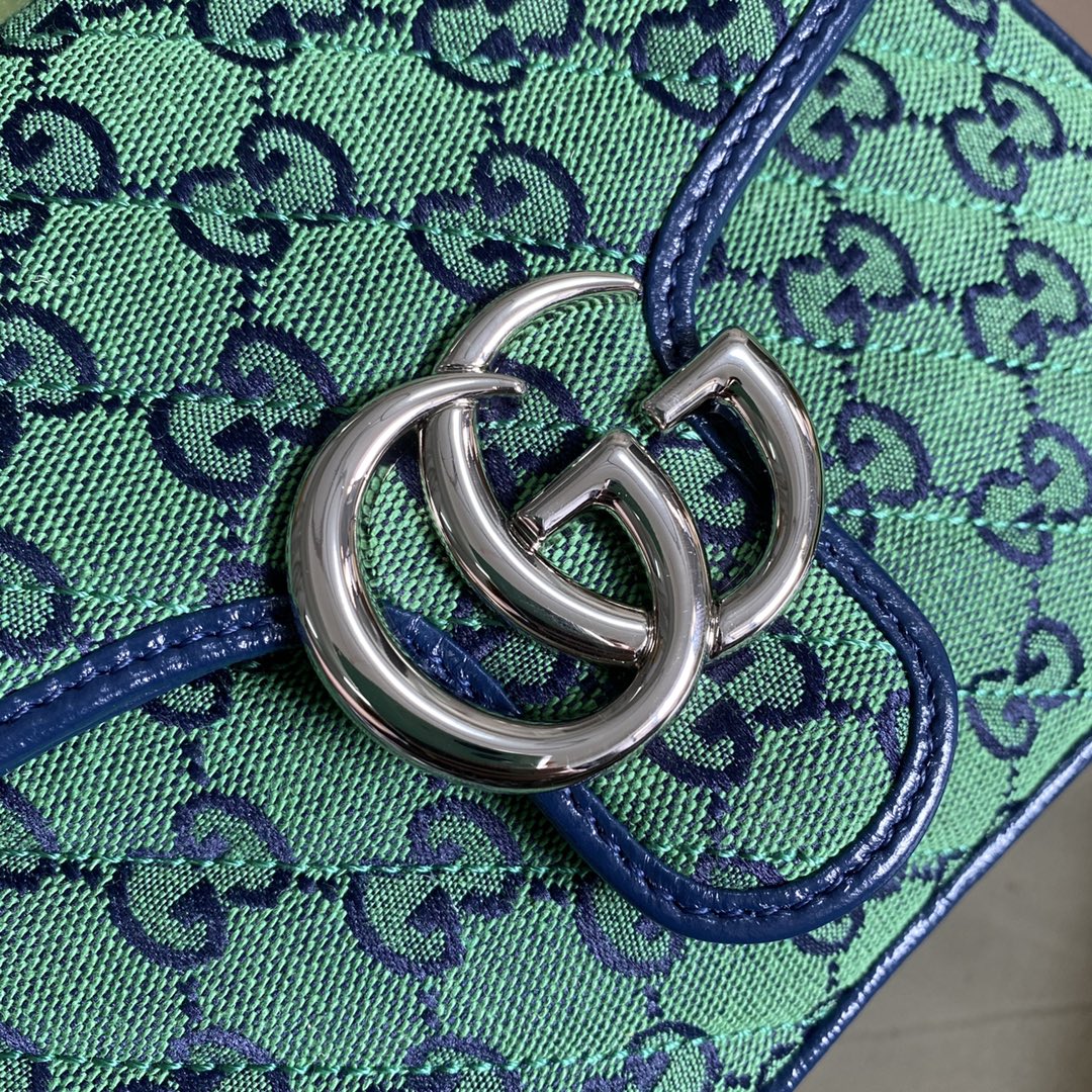 gg Marmont Multicolour Mini Top Handle Bag Green Blue For Women 8in/20cm gg