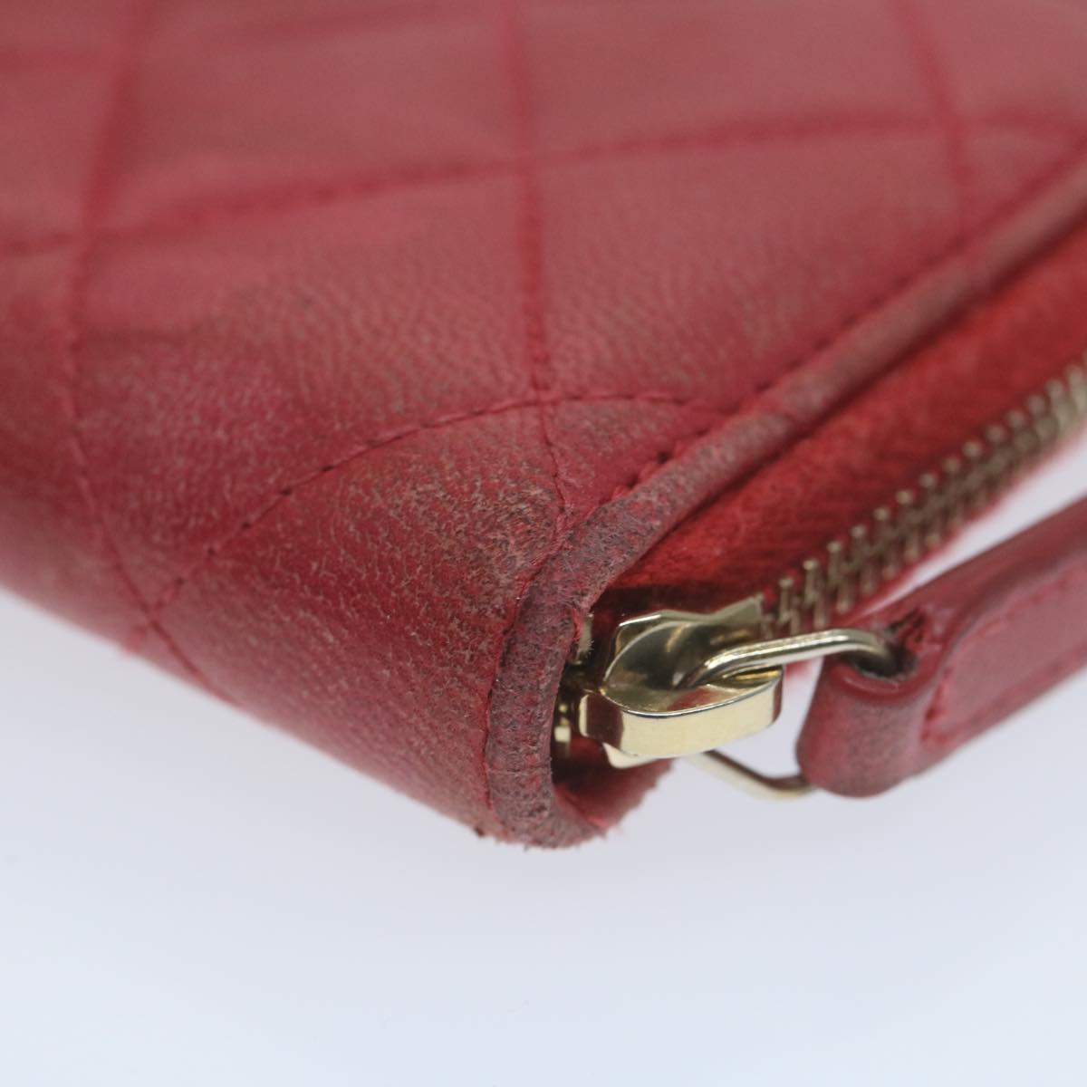 CHANEL Matelasse Coin Purse Lamb Skin Red CC 65239