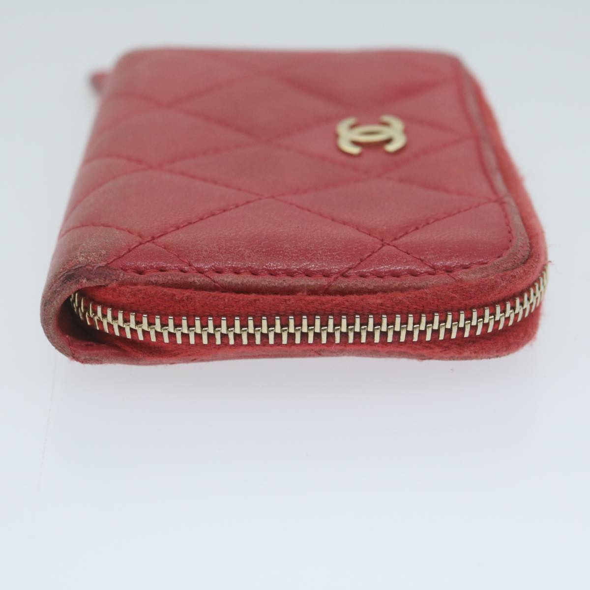 CHANEL Matelasse Coin Purse Lamb Skin Red CC 65239