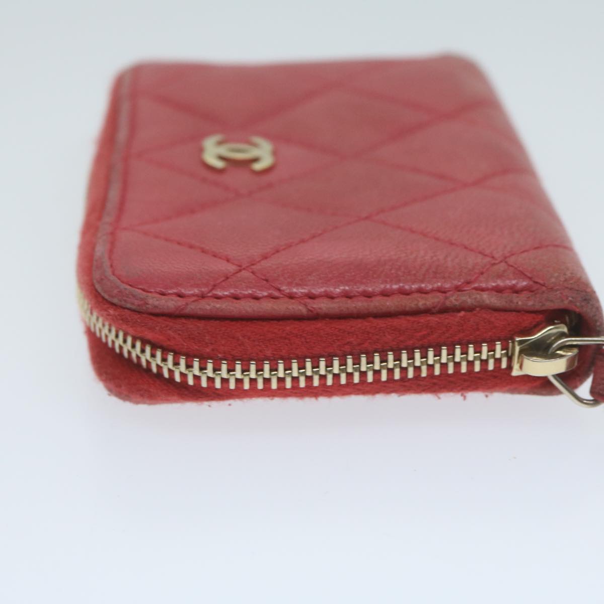 CHANEL Matelasse Coin Purse Lamb Skin Red CC 65239