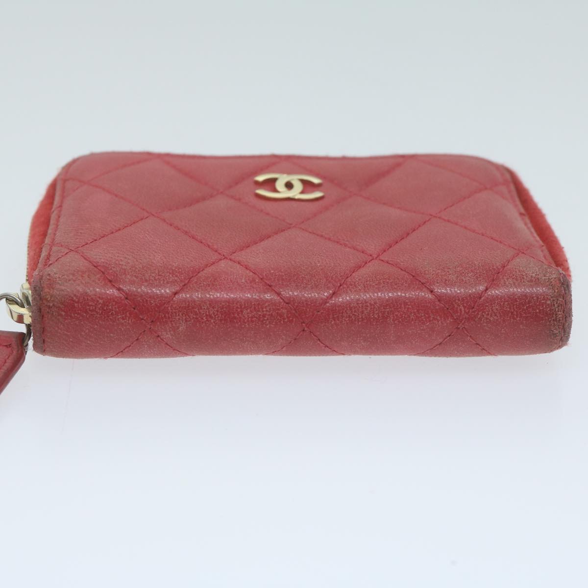 CHANEL Matelasse Coin Purse Lamb Skin Red CC 65239