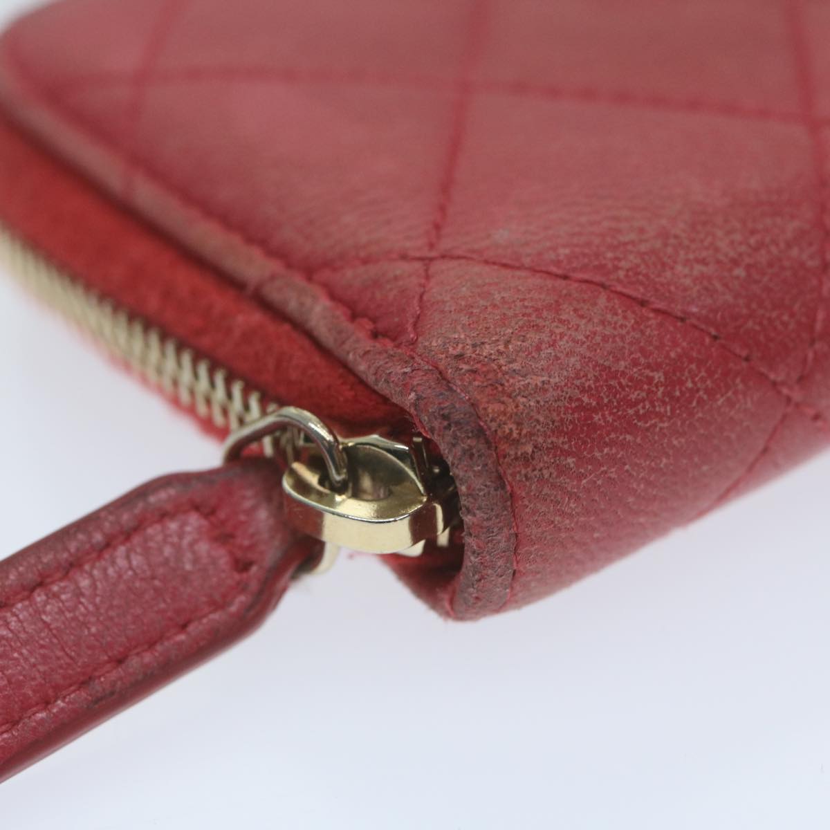 CHANEL Matelasse Coin Purse Lamb Skin Red CC 65239