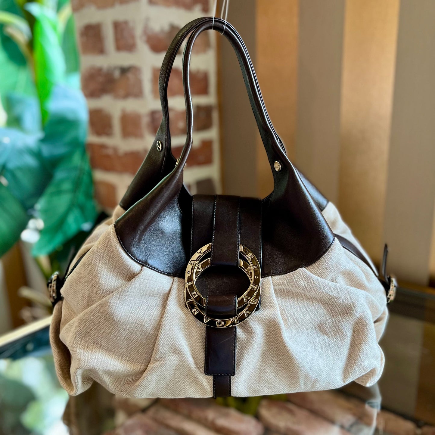 BLVGARI Linen Leather Hobo TS4035