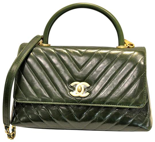 Chanel Calfskin Coco Chevron Quilted Top Handle Bag