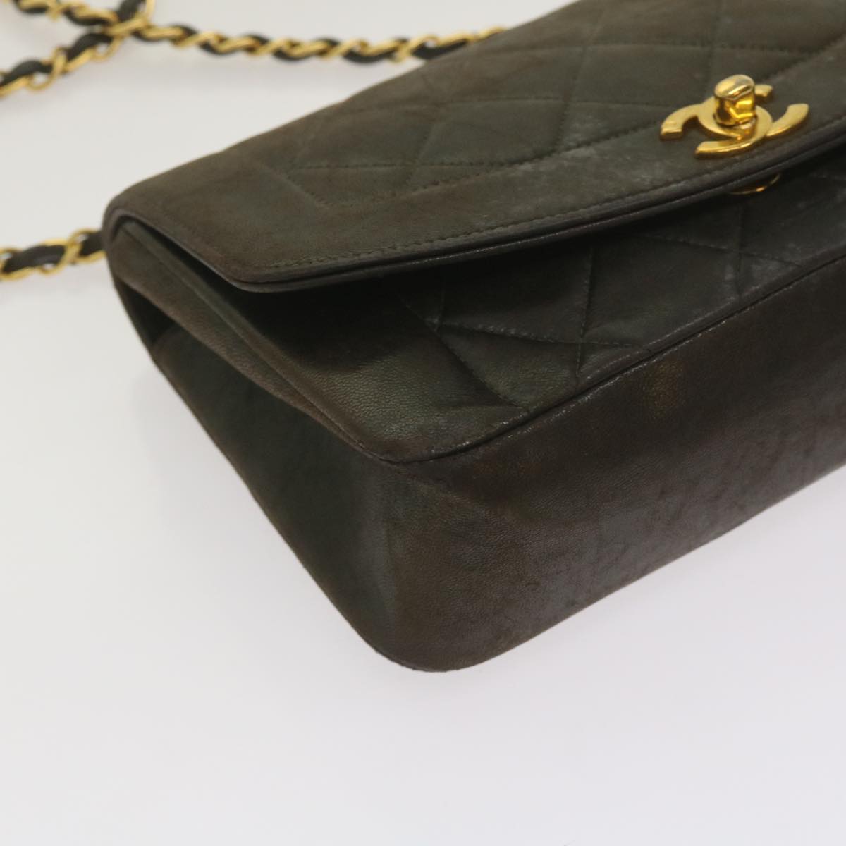 CHANEL Diana Matelasse Chain Shoulder Bag Leather Black CC 66875