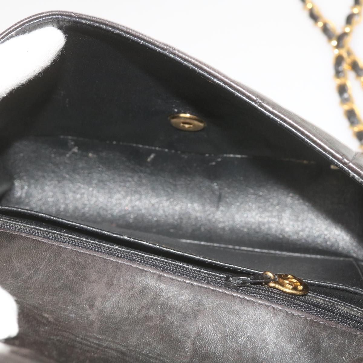 CHANEL Diana Matelasse Chain Shoulder Bag Leather Black CC 66875