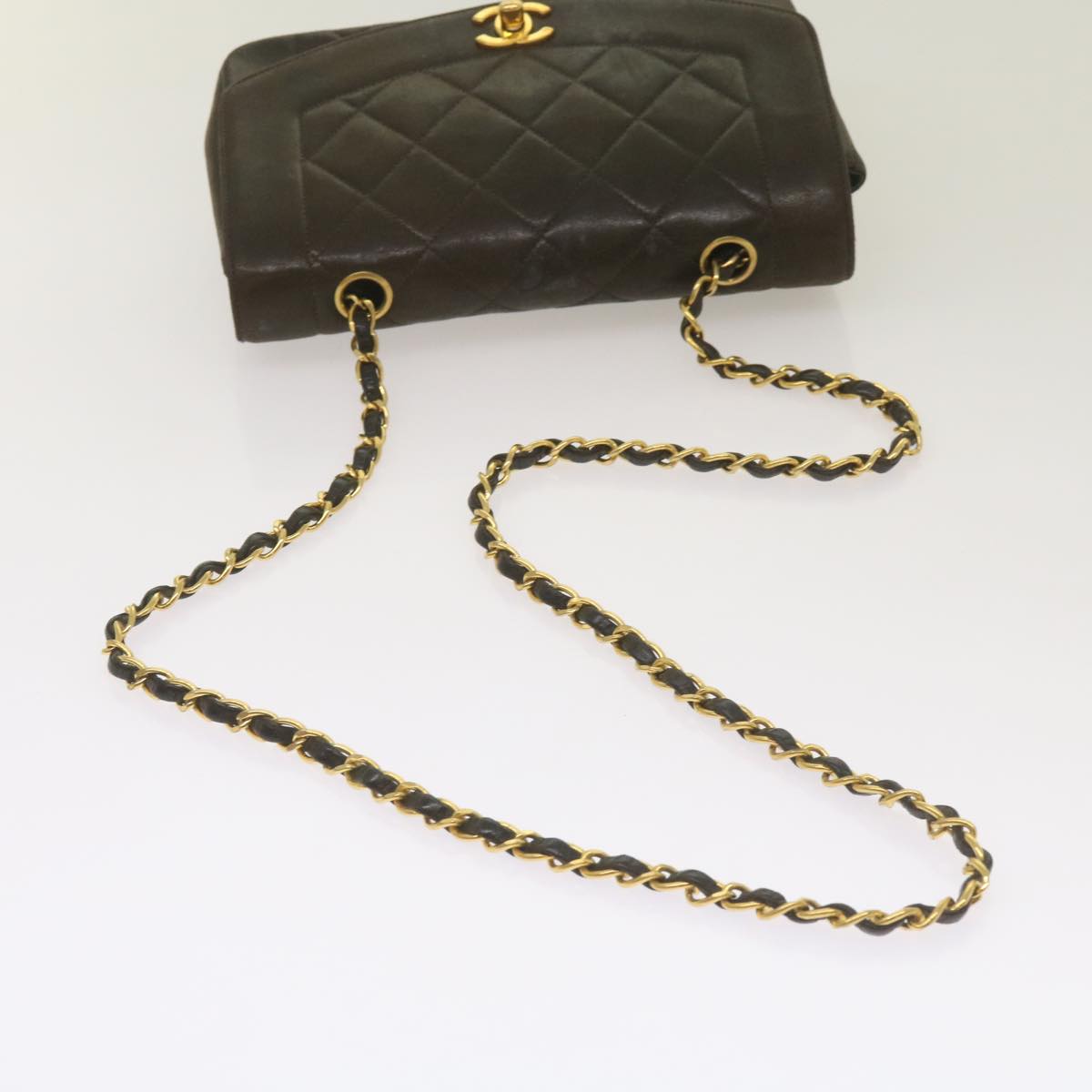 CHANEL Diana Matelasse Chain Shoulder Bag Leather Black CC 66875