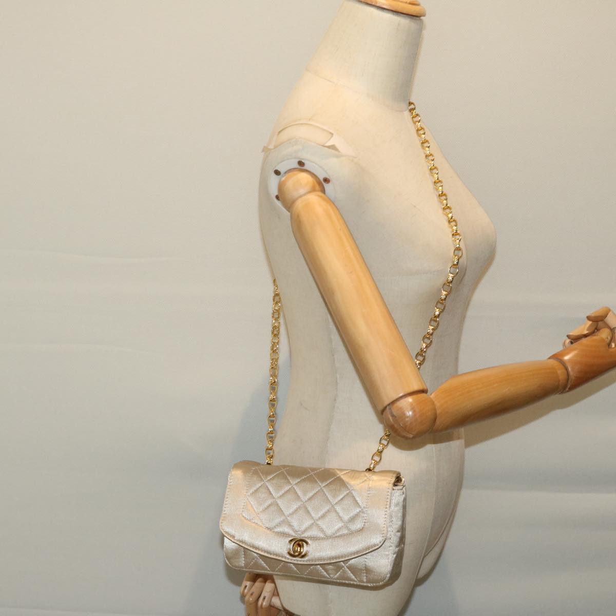 CHANEL Matelasse Chain Shoulder Bag Satin Gold CC 67057A