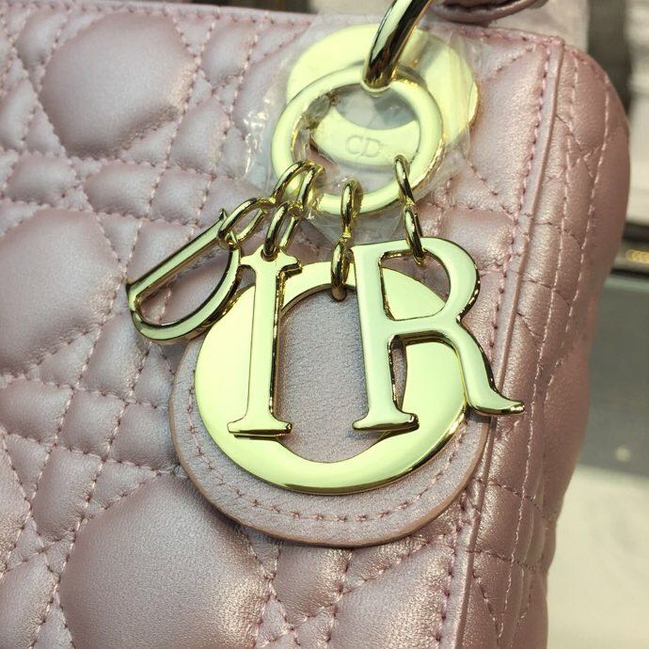 GLAMI Mini Lady Cannage Quilted Bag with Chain Gold Toned Hardware Pink For Women 6.5in/17cm CD