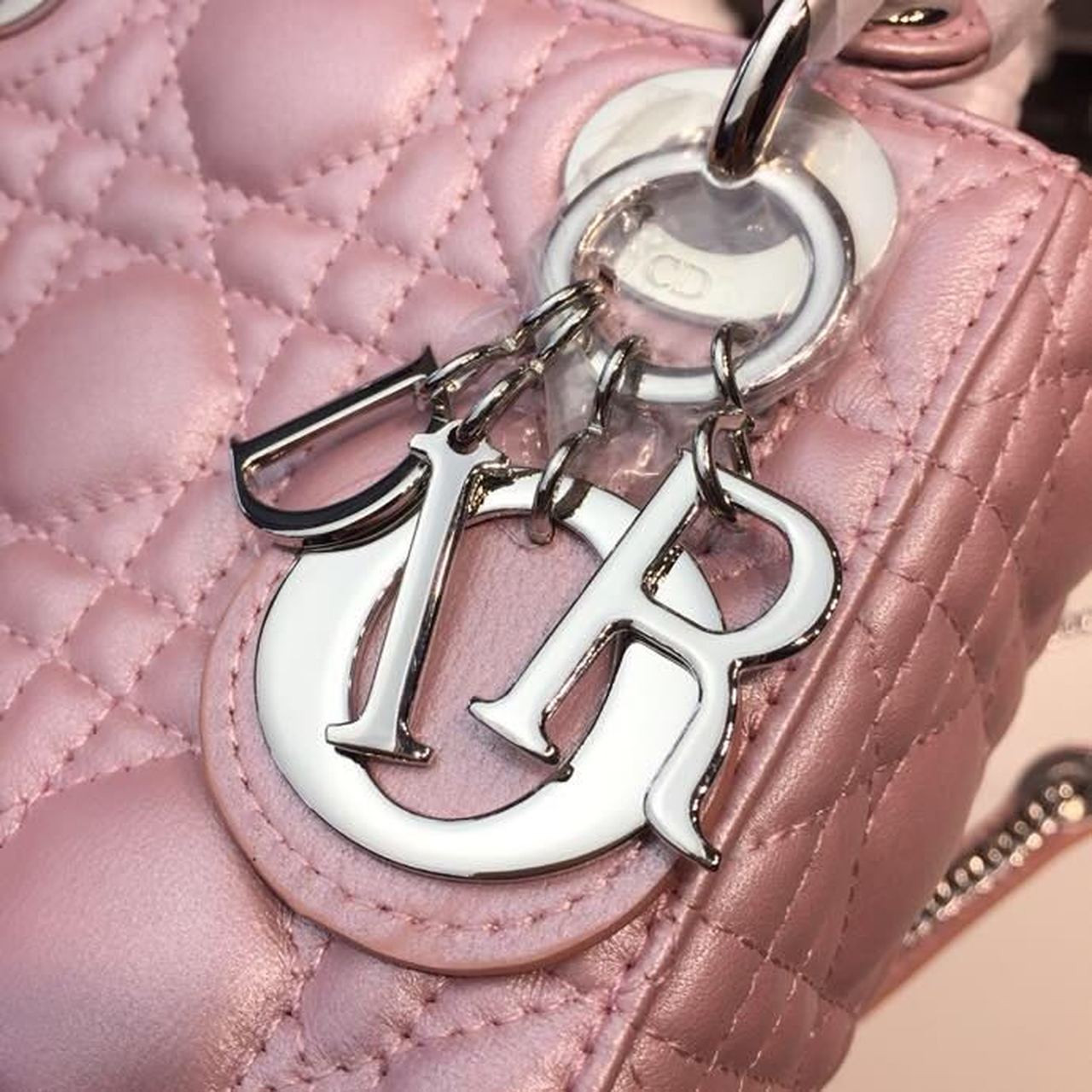 GLAMI Mini Lady Cannage Quilted Bag with Chain Silver Hardware Pink For Women 6.5in/17cm CD