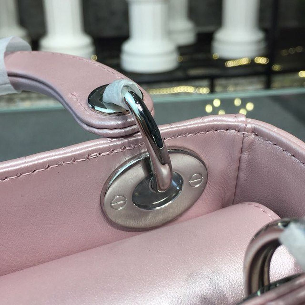 GLAMI Mini Lady Cannage Quilted Bag with Chain Silver Hardware Pink For Women 6.5in/17cm CD
