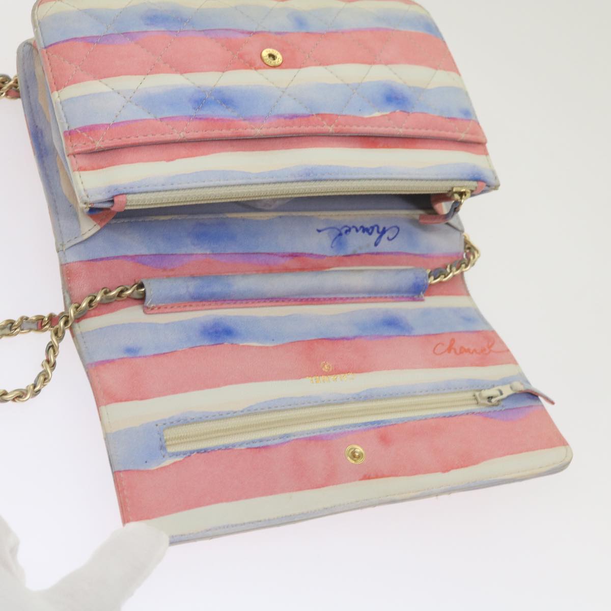 CHANEL Chain Shoulder Bag Leather Blue Red CC 67372A