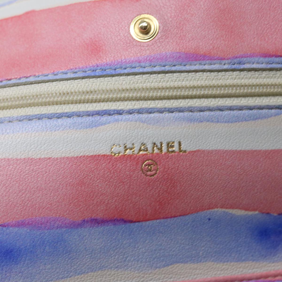 CHANEL Chain Shoulder Bag Leather Blue Red CC 67372A