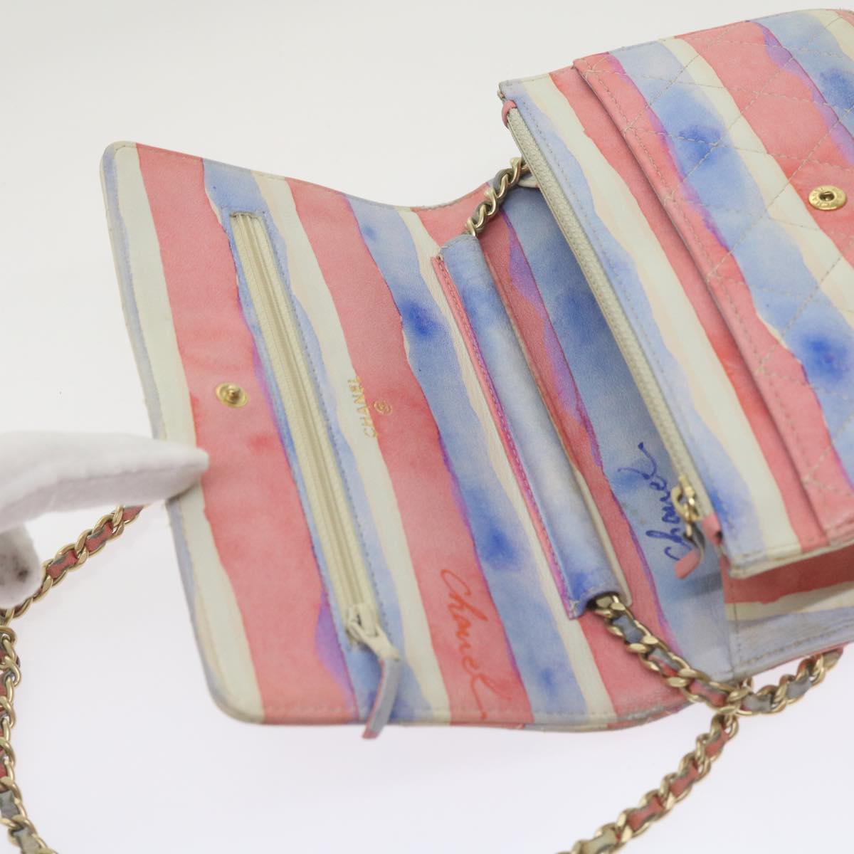 CHANEL Chain Shoulder Bag Leather Blue Red CC 67372A