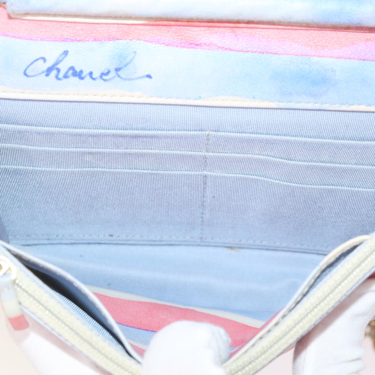 CHANEL Chain Shoulder Bag Leather Blue Red CC 67372A
