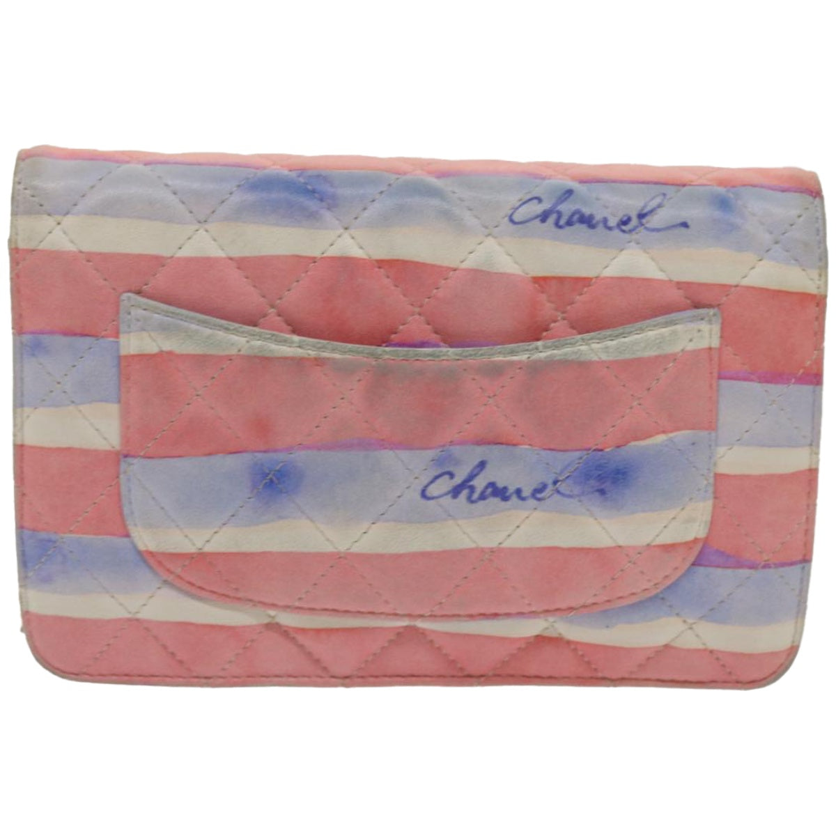 CHANEL Chain Shoulder Bag Leather Blue Red CC 67372A