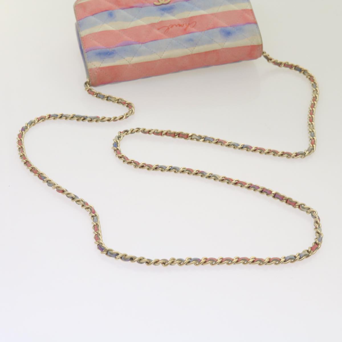 CHANEL Chain Shoulder Bag Leather Blue Red CC 67372A