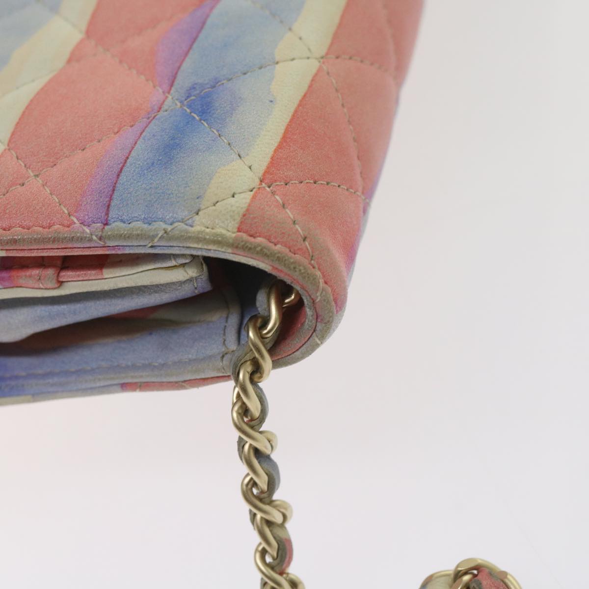 CHANEL Chain Shoulder Bag Leather Blue Red CC 67372A