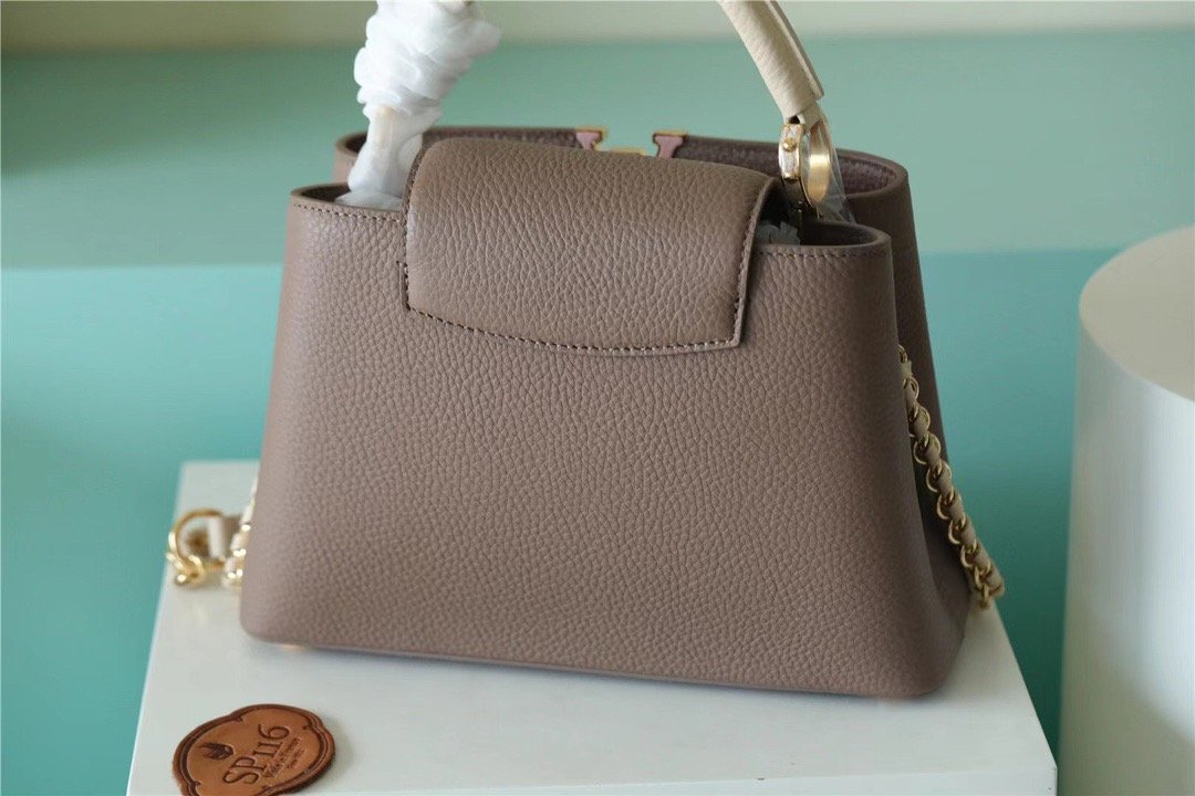 LV Capucines GLAMI Taurillon Smokey Brown Green/ Creme/ Pink For Women, WomenÃ¢â‚¬â„¢s Bags, Shoulder And Crossbody Bags 10.6in/27cm LV