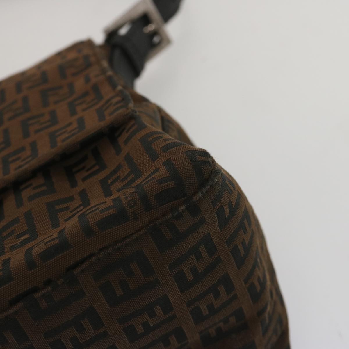 FENDI Zucchino Canvas Mamma Baguette Shoulder Bag Brown 67996