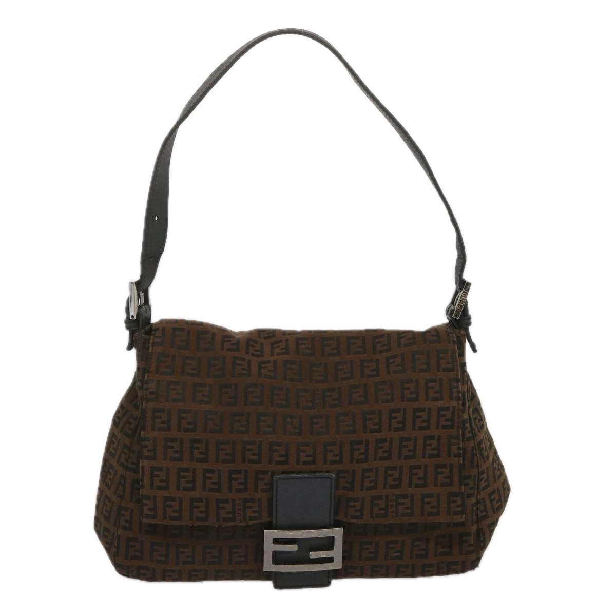 FENDI Zucchino Canvas Mamma Baguette Shoulder Bag Brown 67996