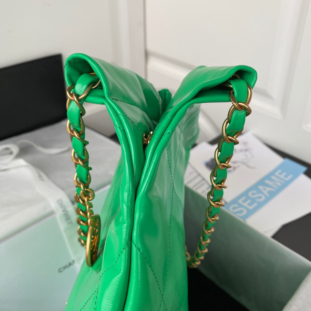 CHL 22 Handbag Gold Hardware Shiny Green For Women Handbags, Shoulder Bags 16.5in/38cm AS3261