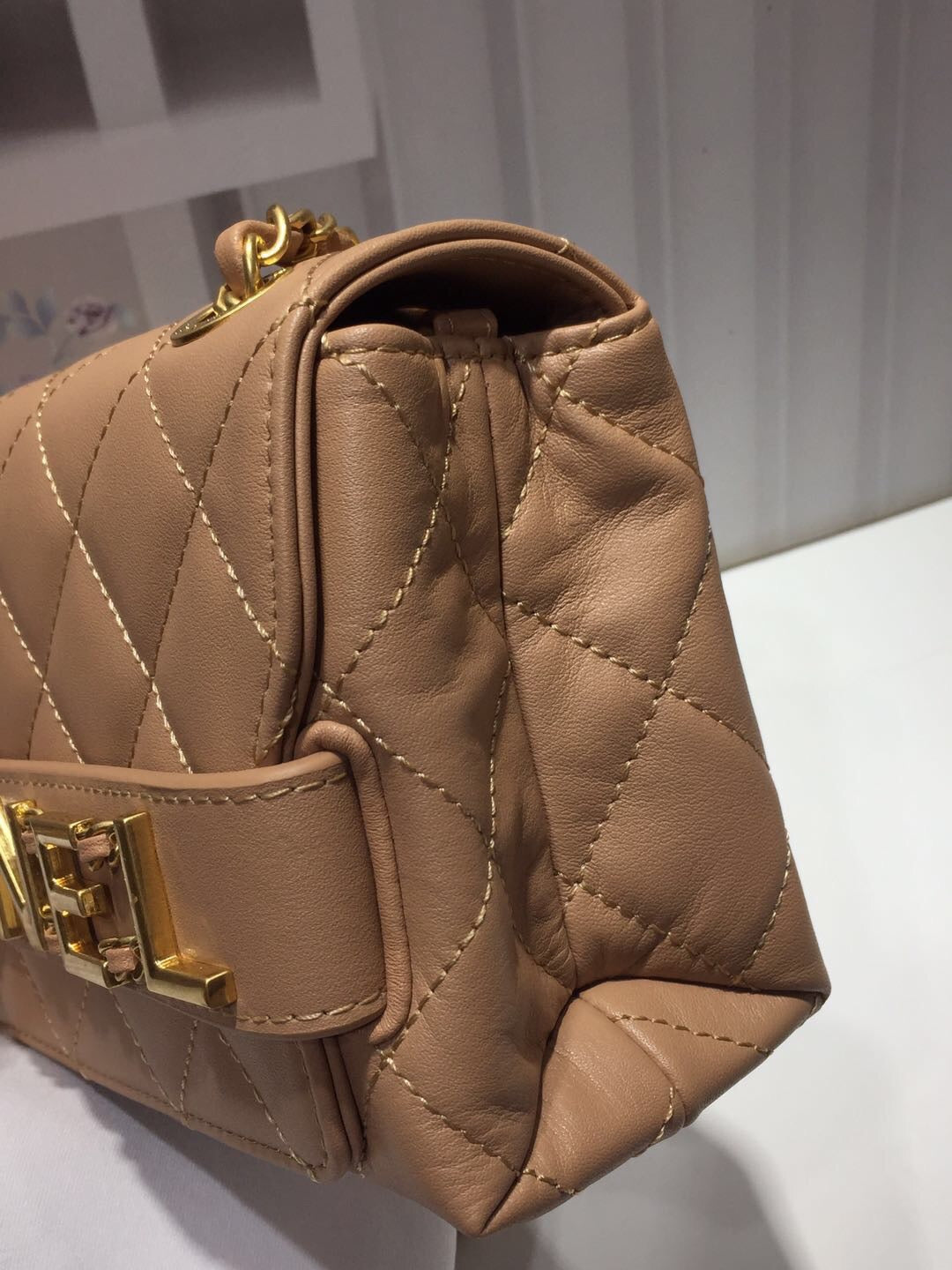 CHLFront Logo Small GlamIap Bag Gold Hardware Apricot For Women Handbags, Shoulder Bags 8.2in/21cm AS1490