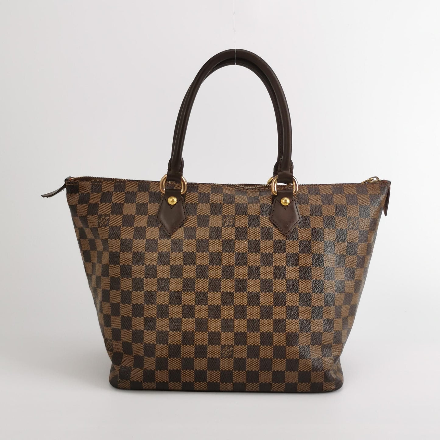 Preloved GLM-Saleya Leather Checkered Zipper Hobo Handbag 250517781196476