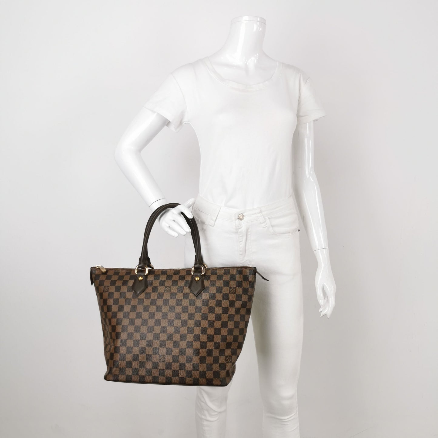 Preloved GLM-Saleya Leather Checkered Zipper Hobo Handbag 250517781196476