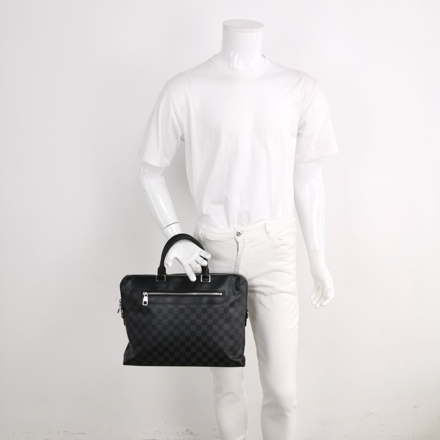Preloved GLM-Porte Documents Jour Leather Checkerboard Trim Handbag 250513781191216