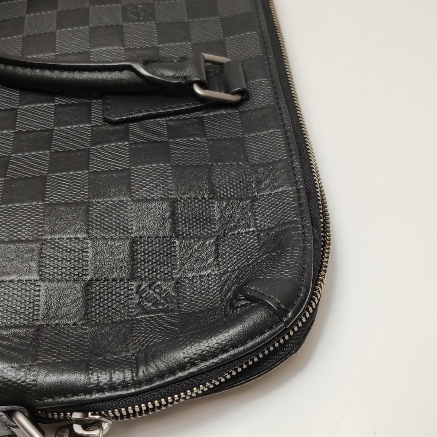 Preloved GLM-Porte Documents Leather Checkerboard Briefcase Handbag 250512781188957