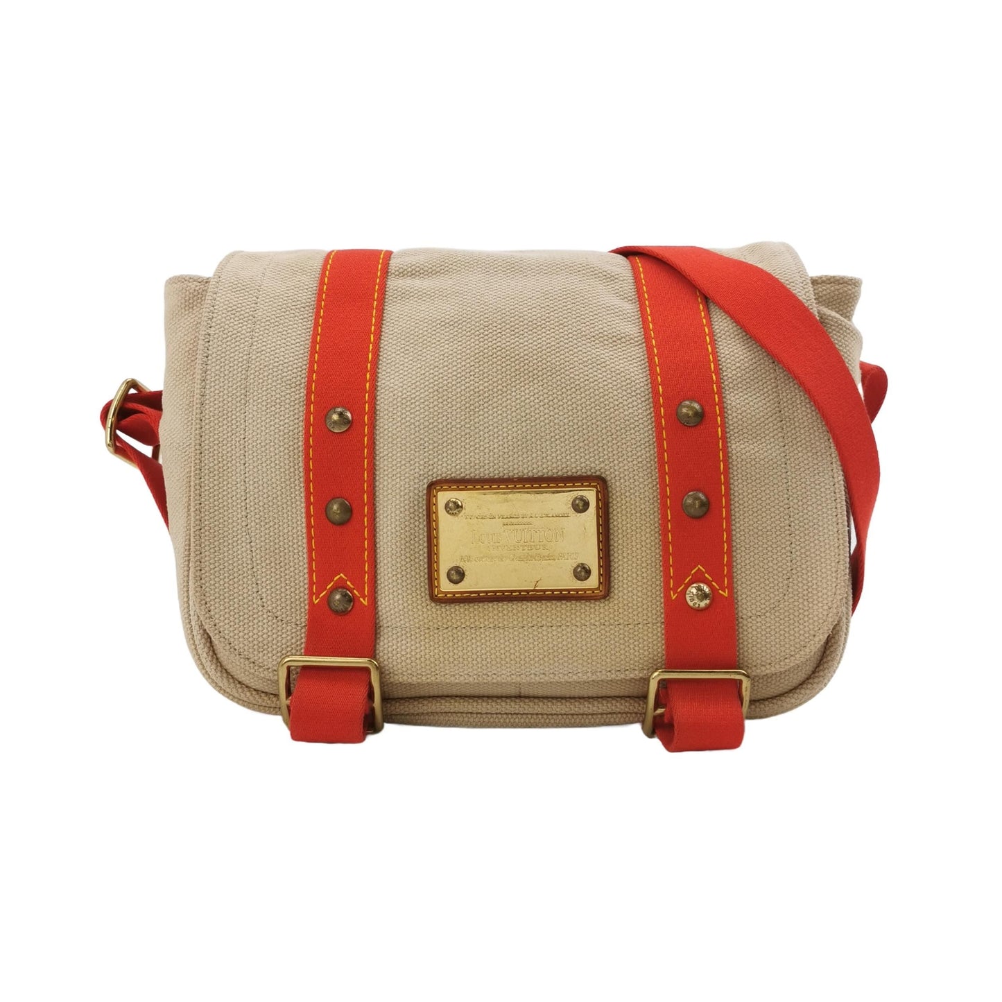 Preloved GLM-Antigua Canvas Mixed Color Studded Metal Logo Crossbody Shoulder Bag 250503781177061