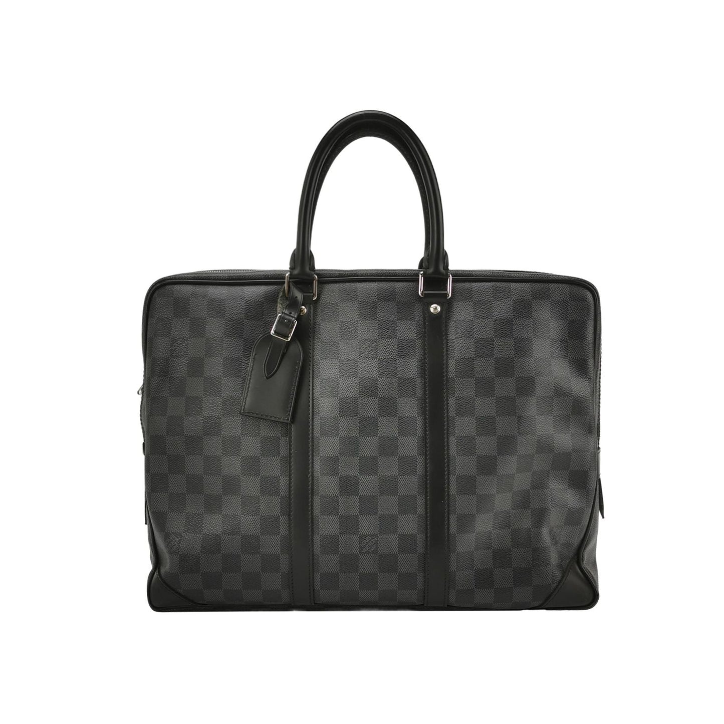 Preloved GLM-Porte-Documents Voyage Leather Checkerboard Zipper Briefcase Handbag 250430781172518