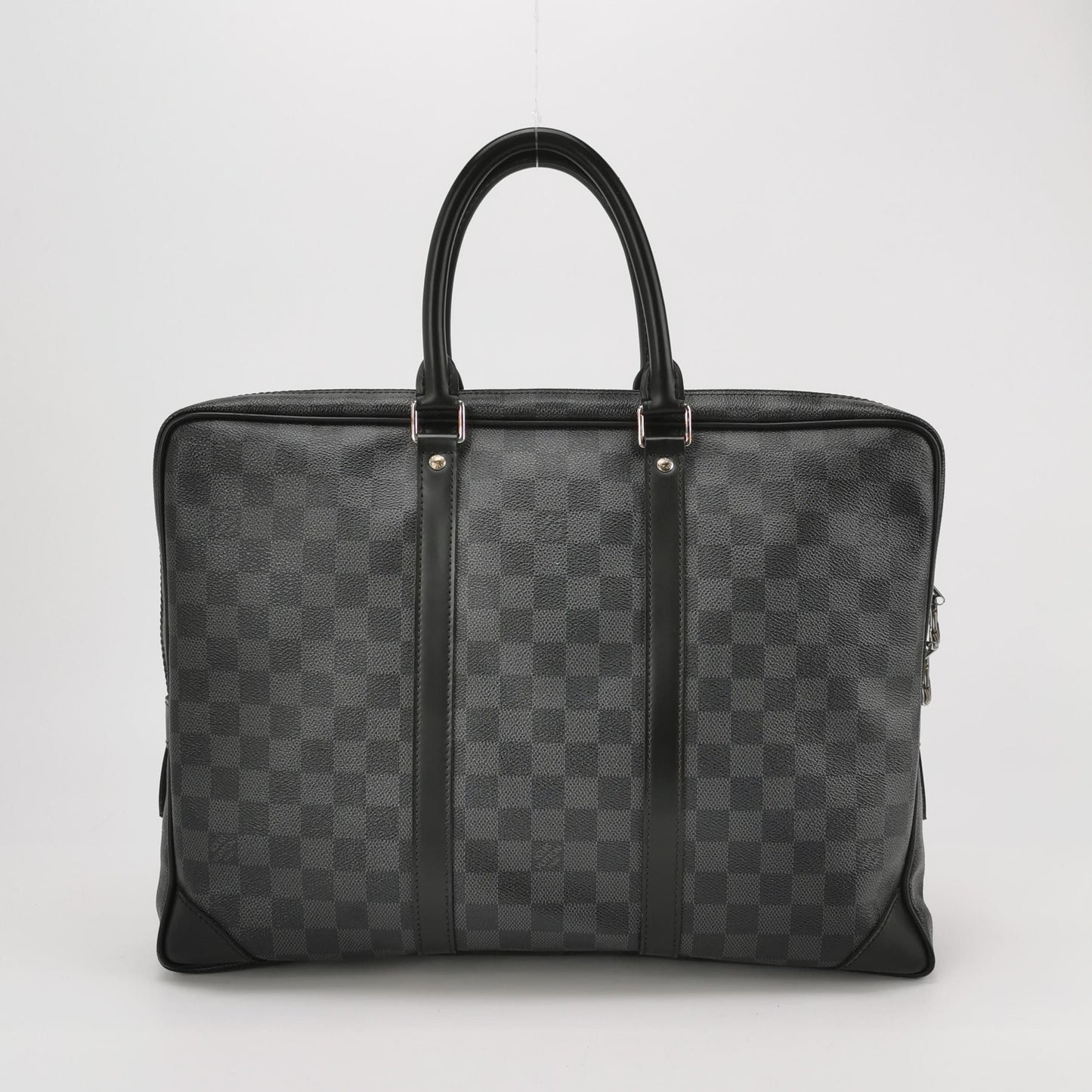 Preloved GLM-Porte-Documents Voyage Leather Checkerboard Zipper Briefcase Handbag 250430781172518