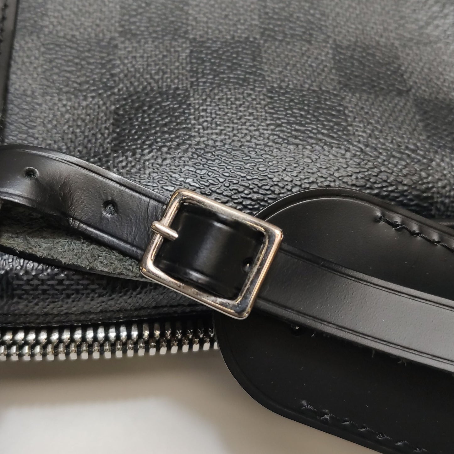 Preloved GLM-Porte-Documents Voyage Leather Checkerboard Zipper Briefcase Handbag 250430781172518