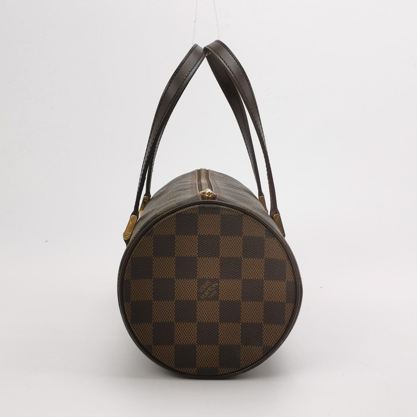 Preloved GLM-Papillon Medium Checkered Canvas Round Barrel Bag 250425781165294