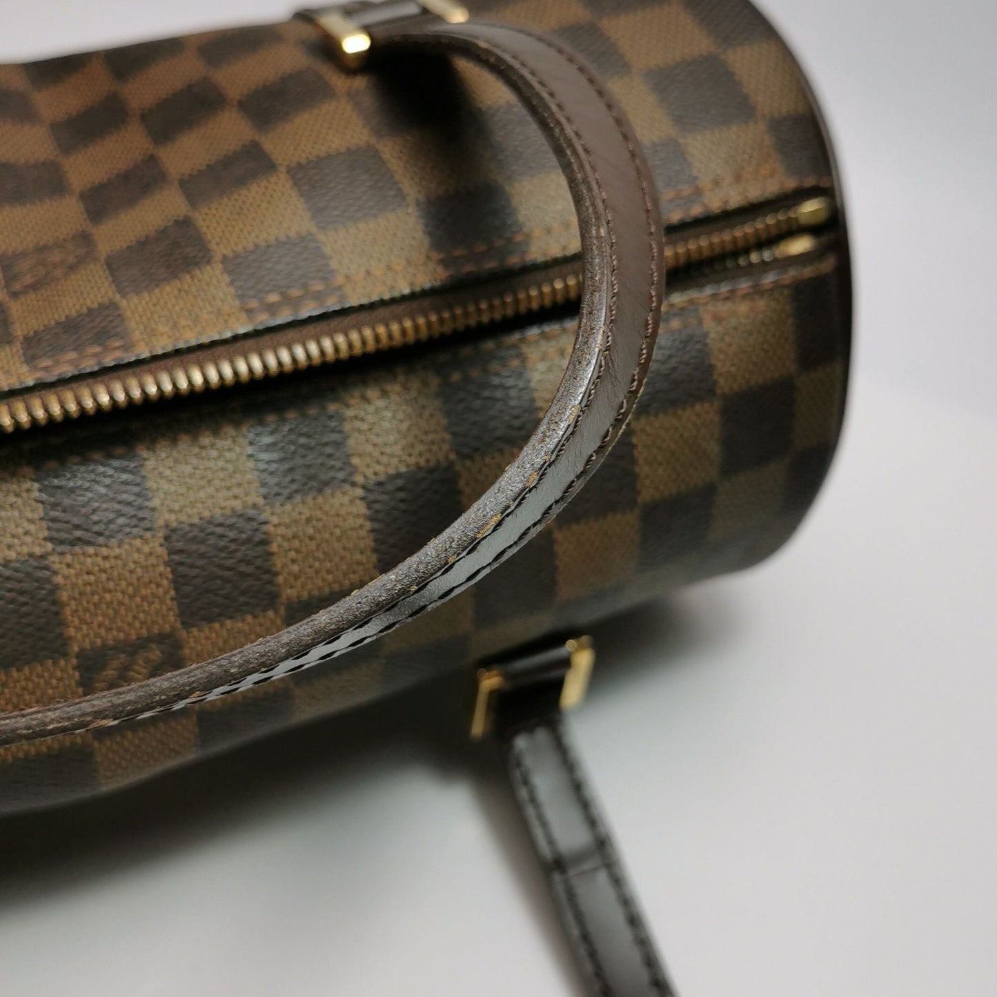 Preloved GLM-Papillon Medium Checkered Canvas Round Barrel Bag 250425781165294